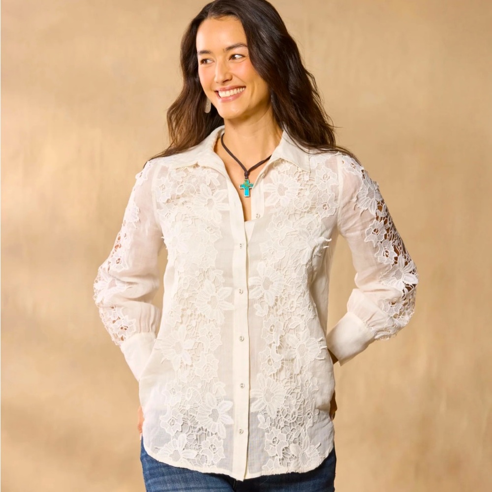 🆕 🔖 Sundance ✨ Monrovia Long Sleeve Button Down Shirt ✨ White Lace ✨ MP ✨ NWT!!